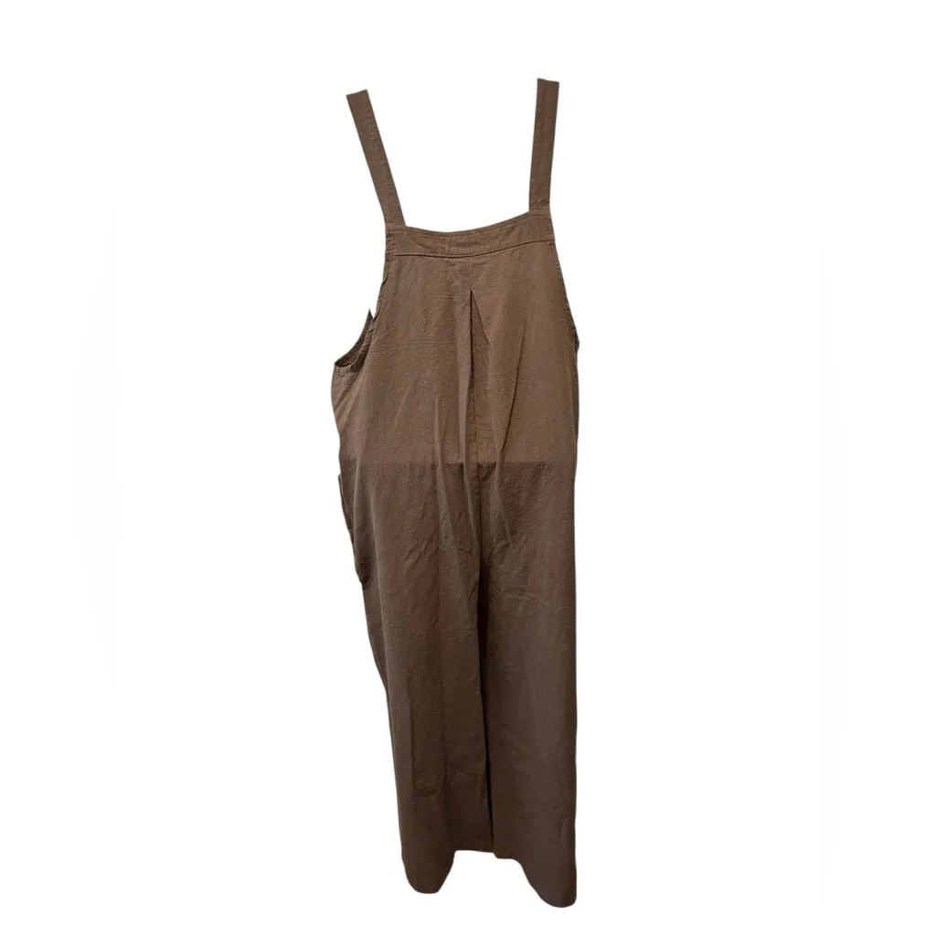 Boutique Cotton Baggy Relaxed Overall Brown Sz S Pockets Button Strap Wide Leg - Image 6