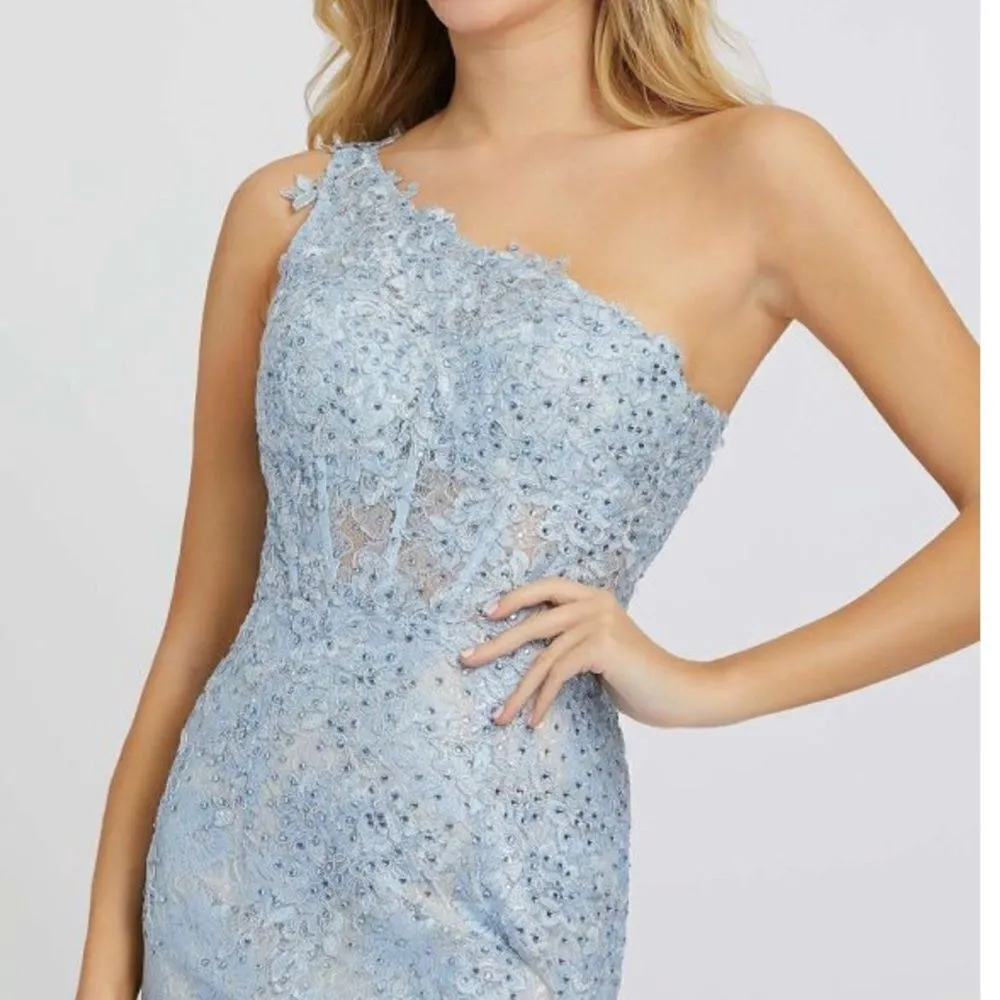 Mac Duggal 48910 Womens Blue One Shoulder Lace Trumpet Gown Dress - Image 6