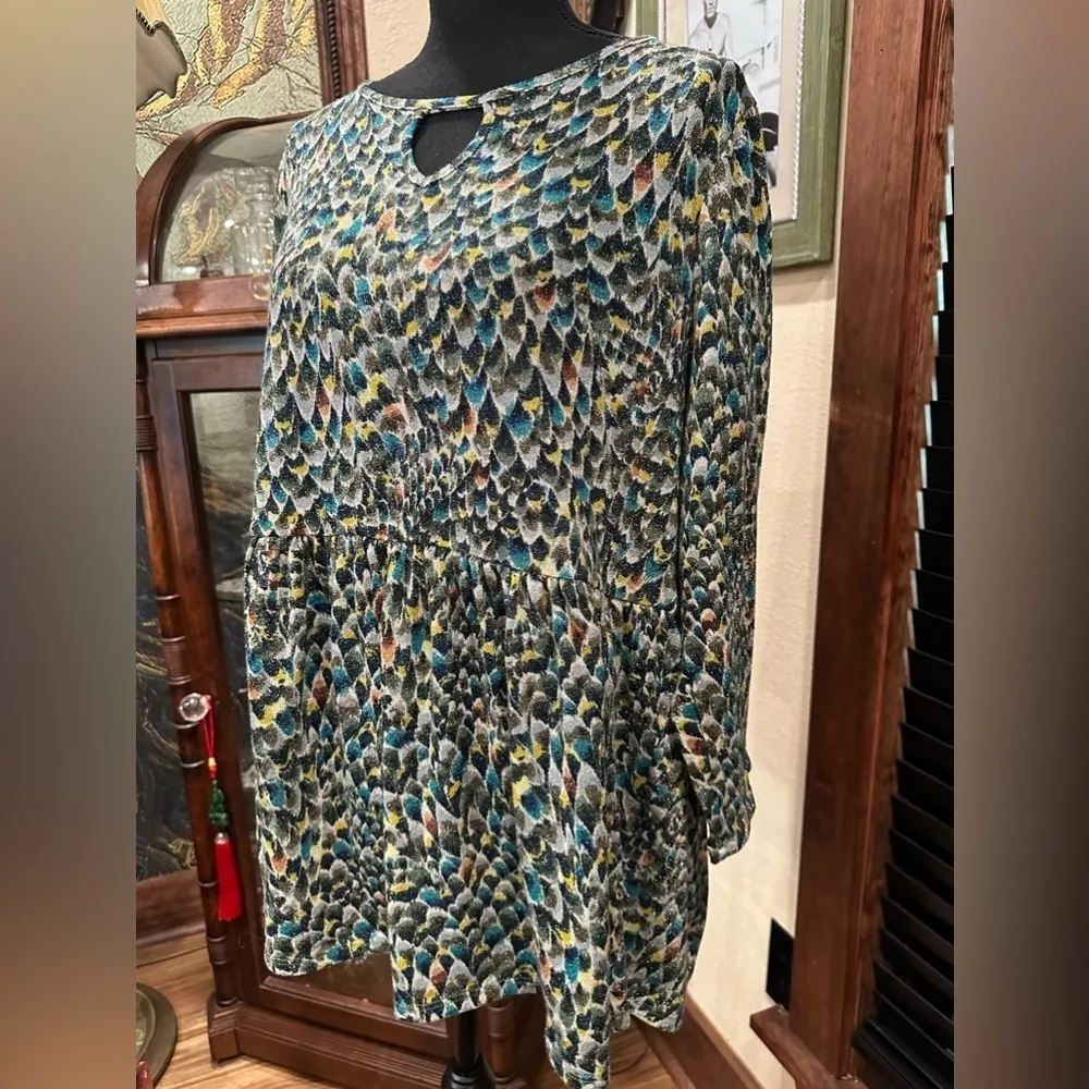 Cocomo Shimmer Long Sleeve Mini Dress Plus Size 1X Green - Image 2