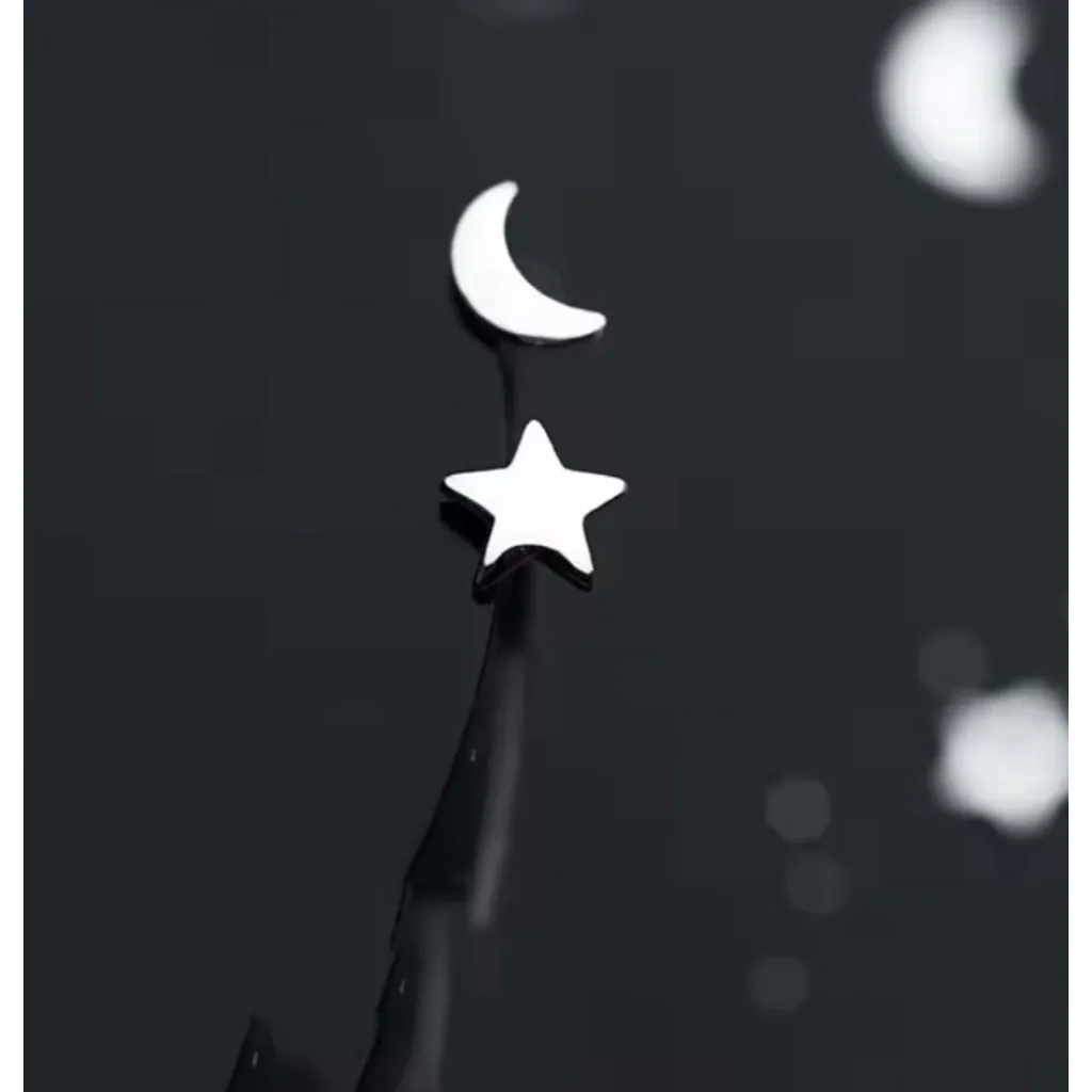 NEW Unisex White Gold Plated S925 Moon and Star Stud Earrings, 0.5cm‎ - Image 12