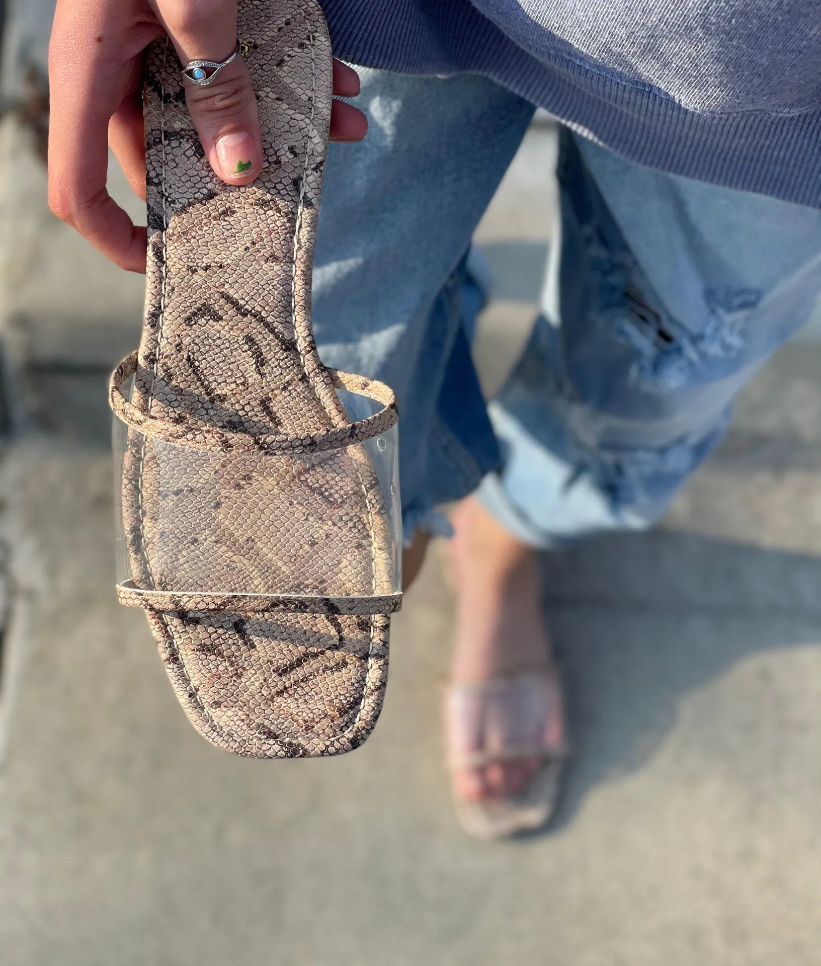 Clear Strap Snakeskin Sandals Brown Size 8.5 - Image 4