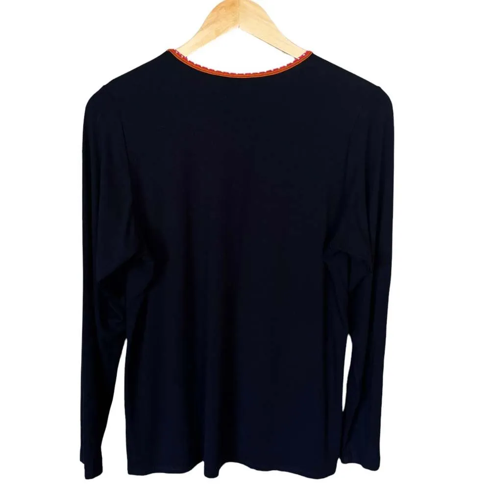 T.ZOVICH Top Abstract Frida Kahlo Graphic Print Long Sleeves Black Crew Neck XL - Image 6