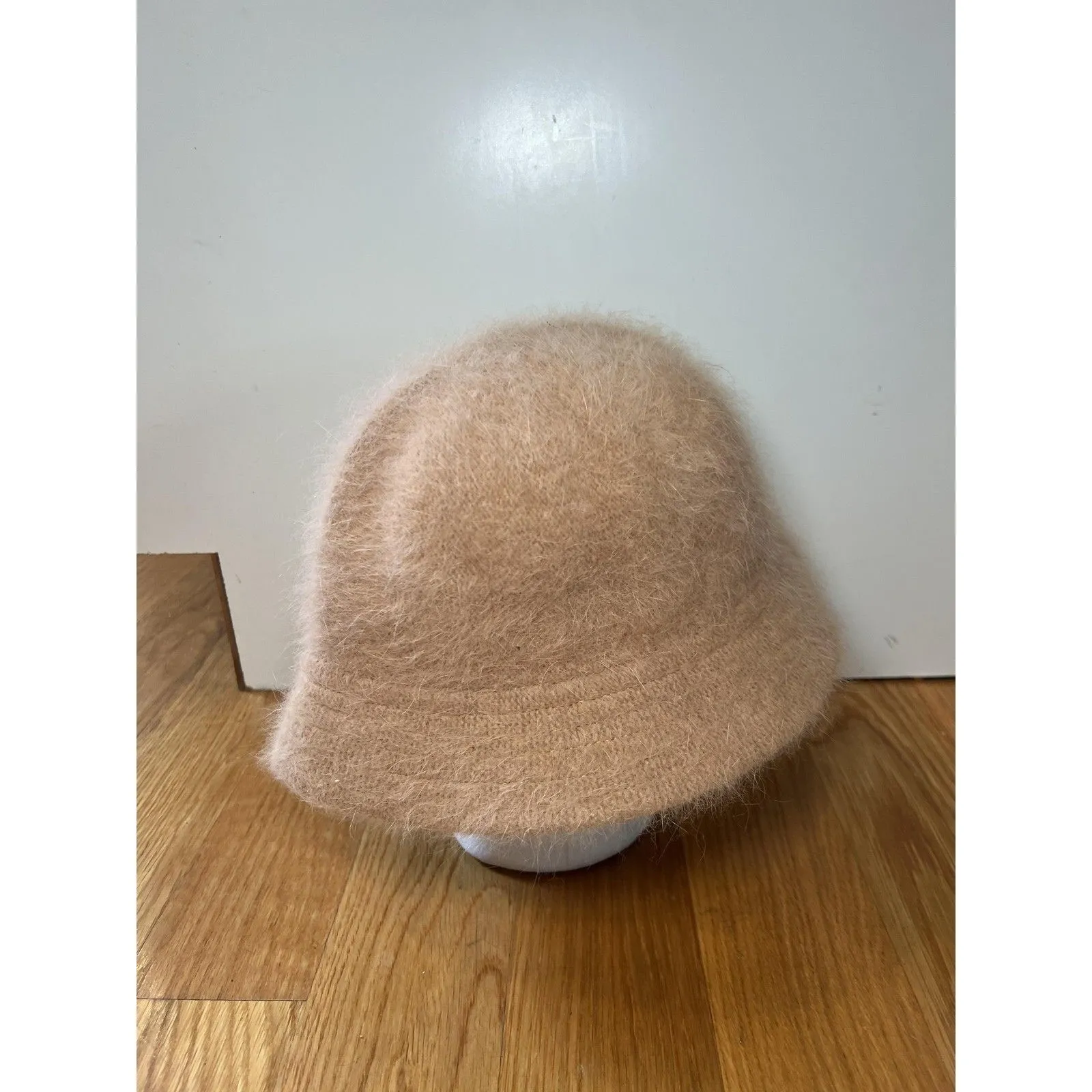 DNY Hat Cloche Fitted Womens One Size Beige Angora Fuzzy Bell Bucket Winter - Image 2