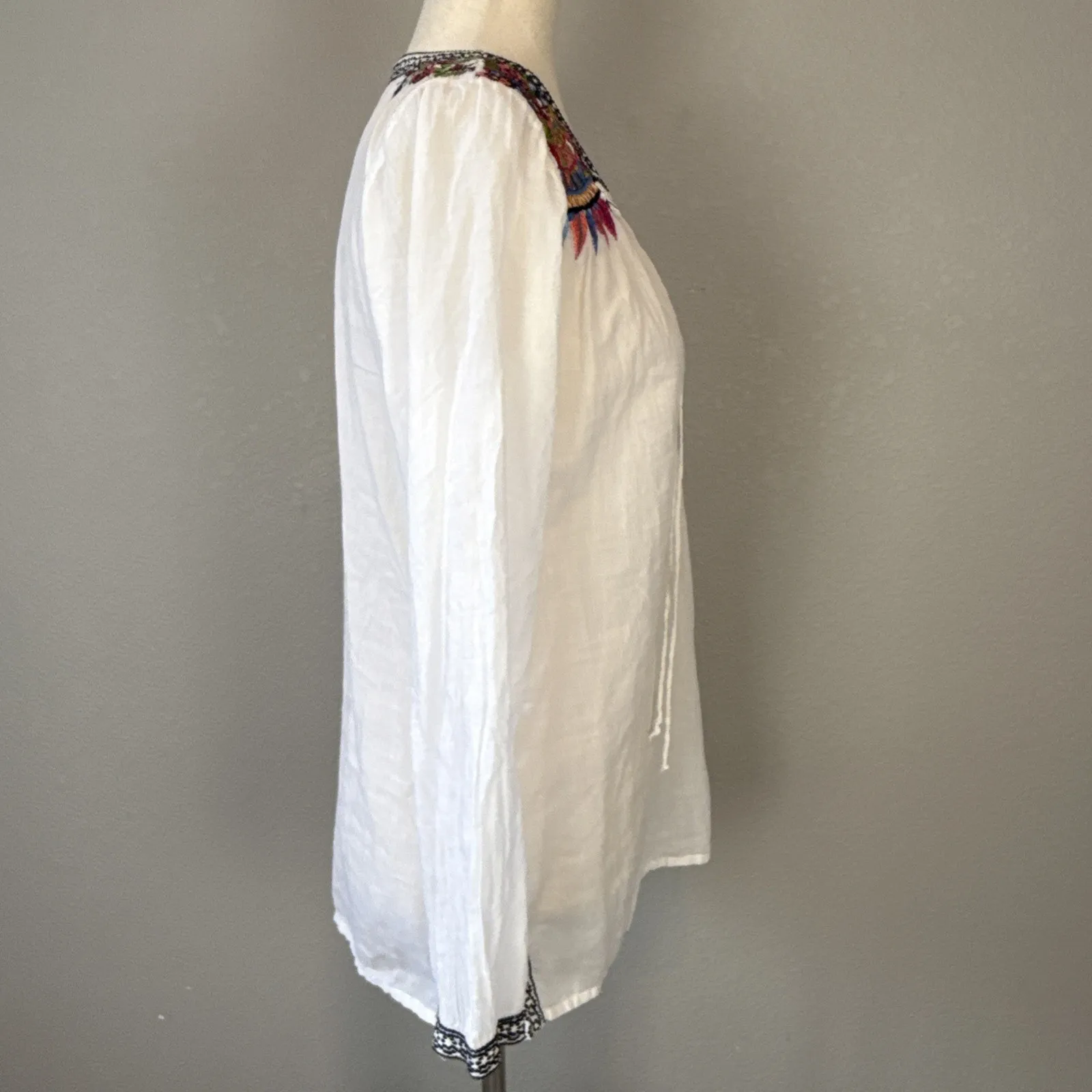 Biya Johnny Was Womens Embroidered Tunic Top Shirt Size XS White Cotton Gauze - Image 7