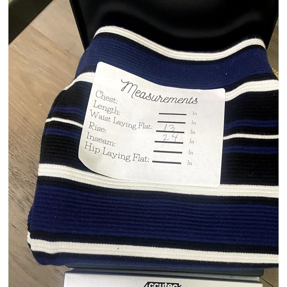 Zara Stripe Ribbed Knit Cotton Stretch Pencil Slit Skirt Elastic Waist S Black - Image 8