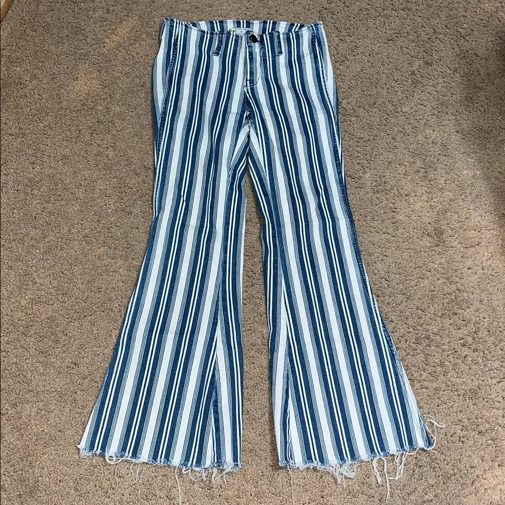 Free People Jolene Railroad Stripe Flare Bell Bottom Low Rise Jean Blue White 25 - Image 2