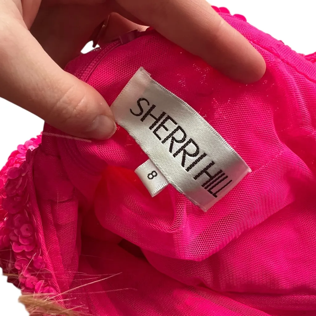 Sherri Hill Hot Pink Sequins Formal Gown One-Shoulder (Style 54330) - Image 4