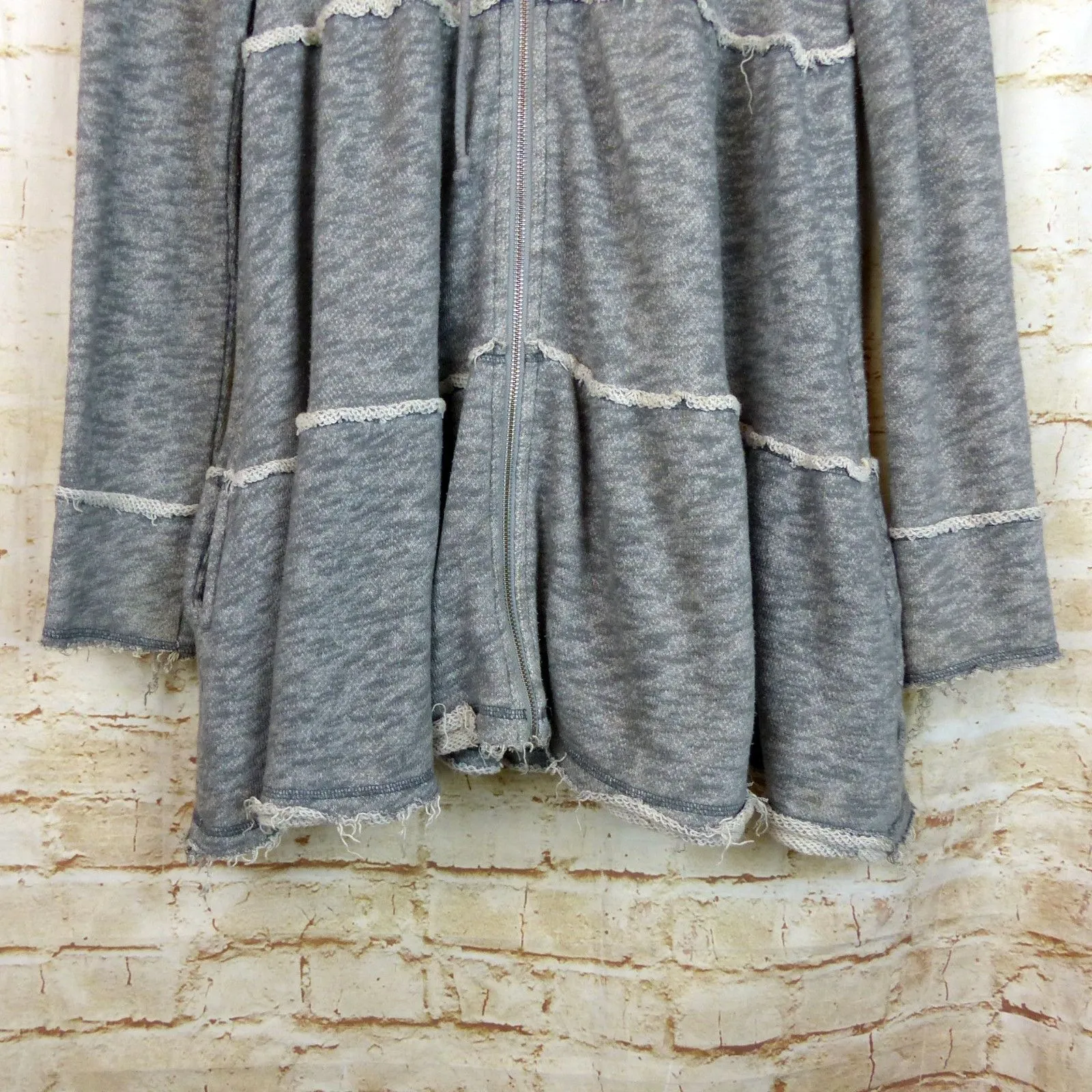Free People Tiered Trapeze Zip-Up Sweatshirt Hoodie Womens XS Heather Gray Boho - Image 5