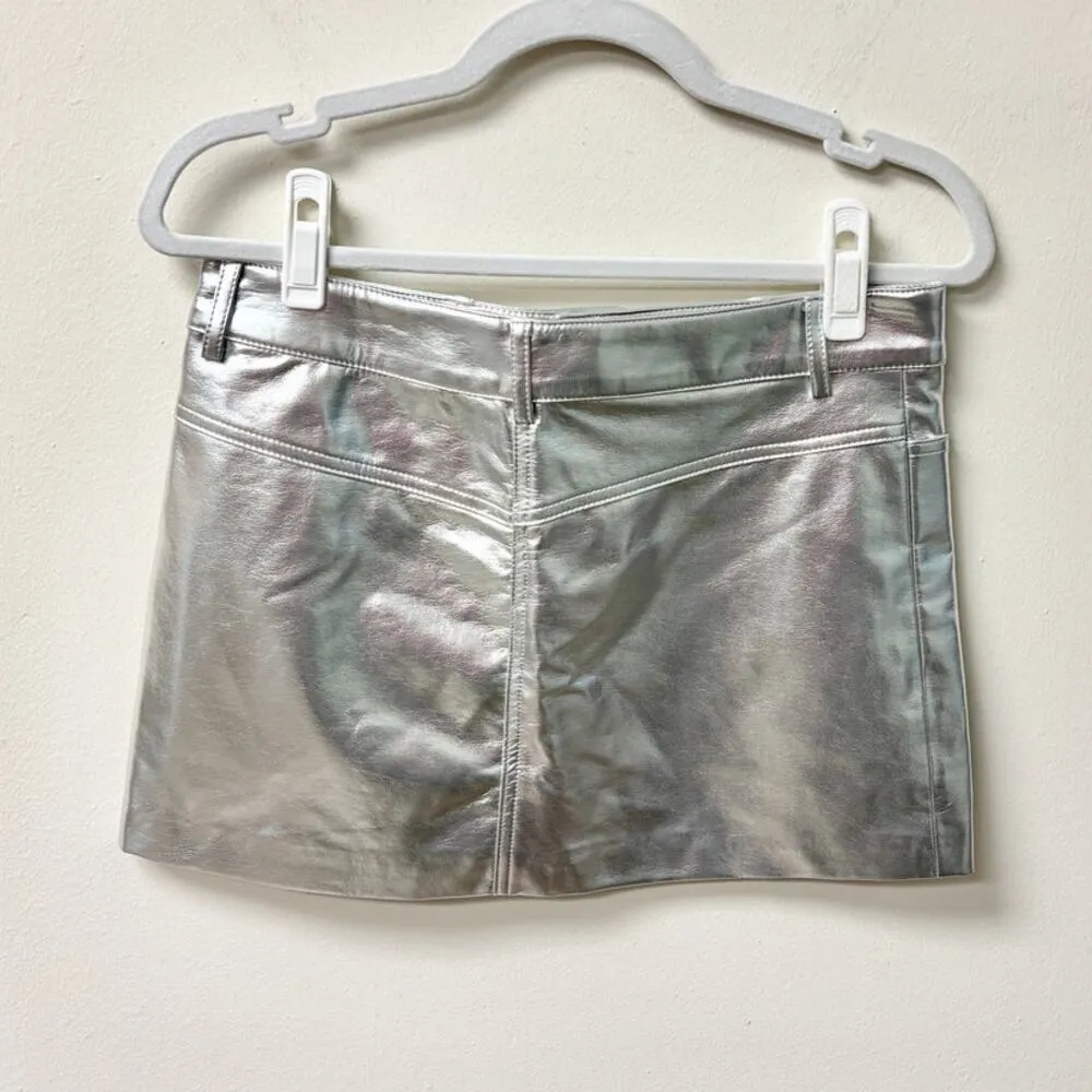 Mango MNG Metallic Faux Leather Mid Rise Straight Mini Skirt Silver Women S - Image 4