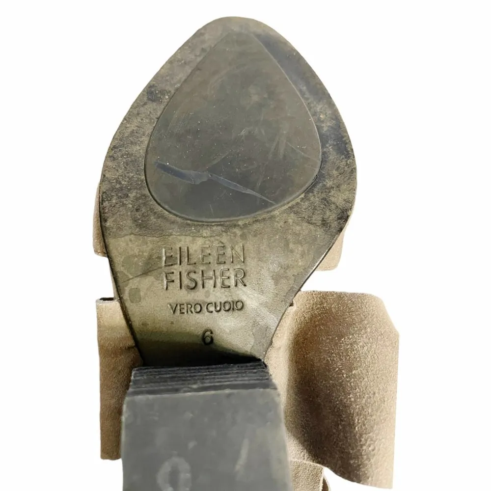 EILEEN FISHER Mary Twist-Front Suede Pumps Storm Tan Stacked Heel Zipper 6 EUC - Image 6