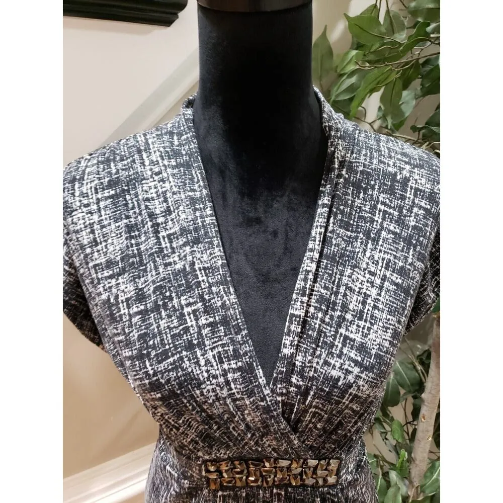 As U Wish Womens Black & White Polyester V-Neck Short Sleeve Knee Length Dress L - Image 5