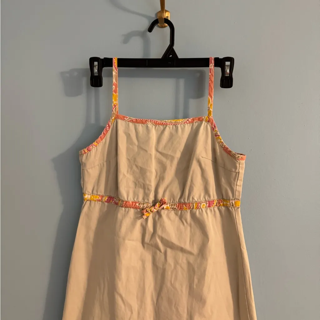 vintage old navy khaki knee length dress with belt/bow detail size 2 100% cotton - Image 2