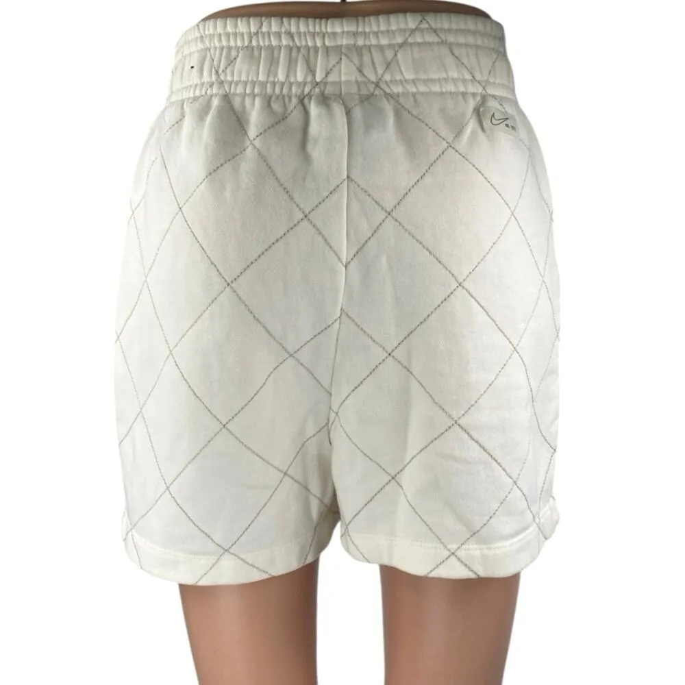Nike Women's White Quilted Fleece Pull On High Waisted Mini Sweat Shorts Size S - Image 3