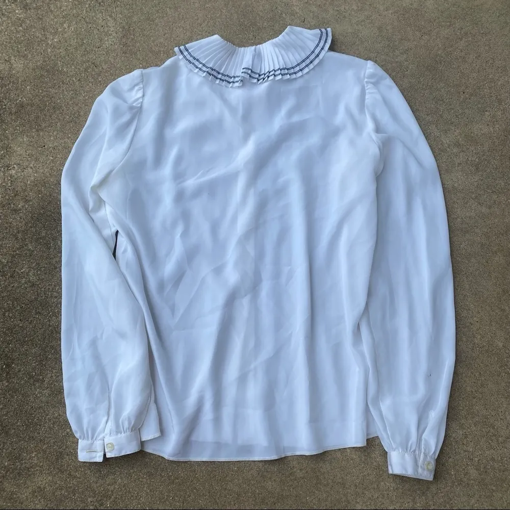 St. John Pleated Collar Button Down Blouse - Image 5