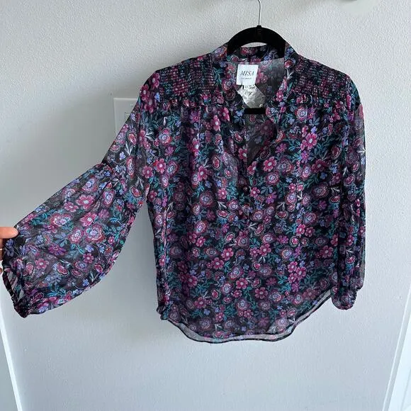 Misa Los Angeles Nina FLoral Print Balloon Sleeve Blouse In Electric Ditsy - Image 1