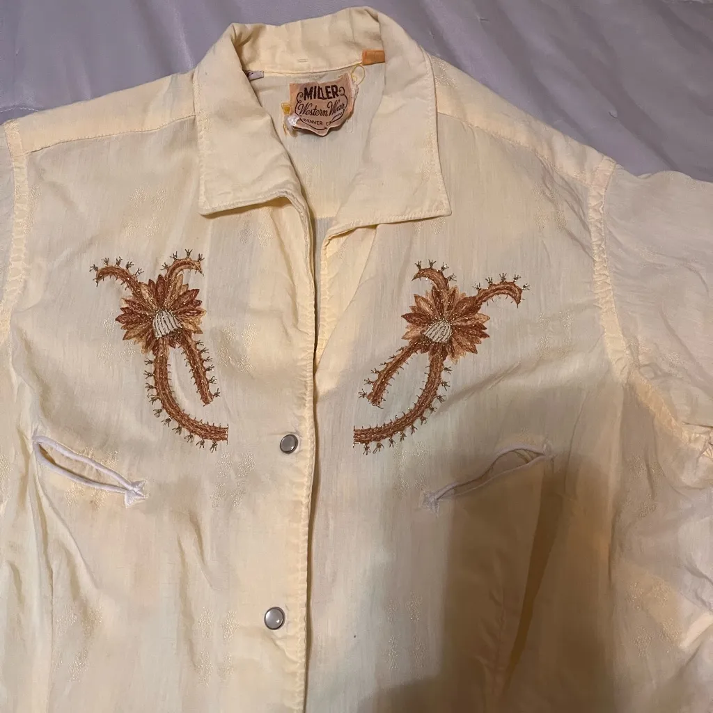 Cream Embroidered Women's Blouse Yellow - Image 3