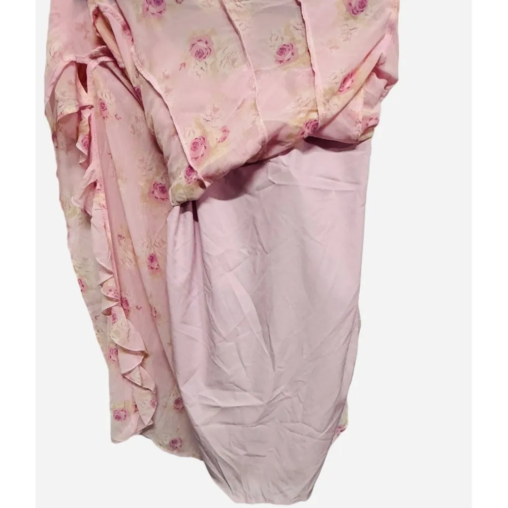 Preppy, Coquette, Feminine Lined Maxi Frilly Tank Dress Pink Floral Size Medium - Image 3