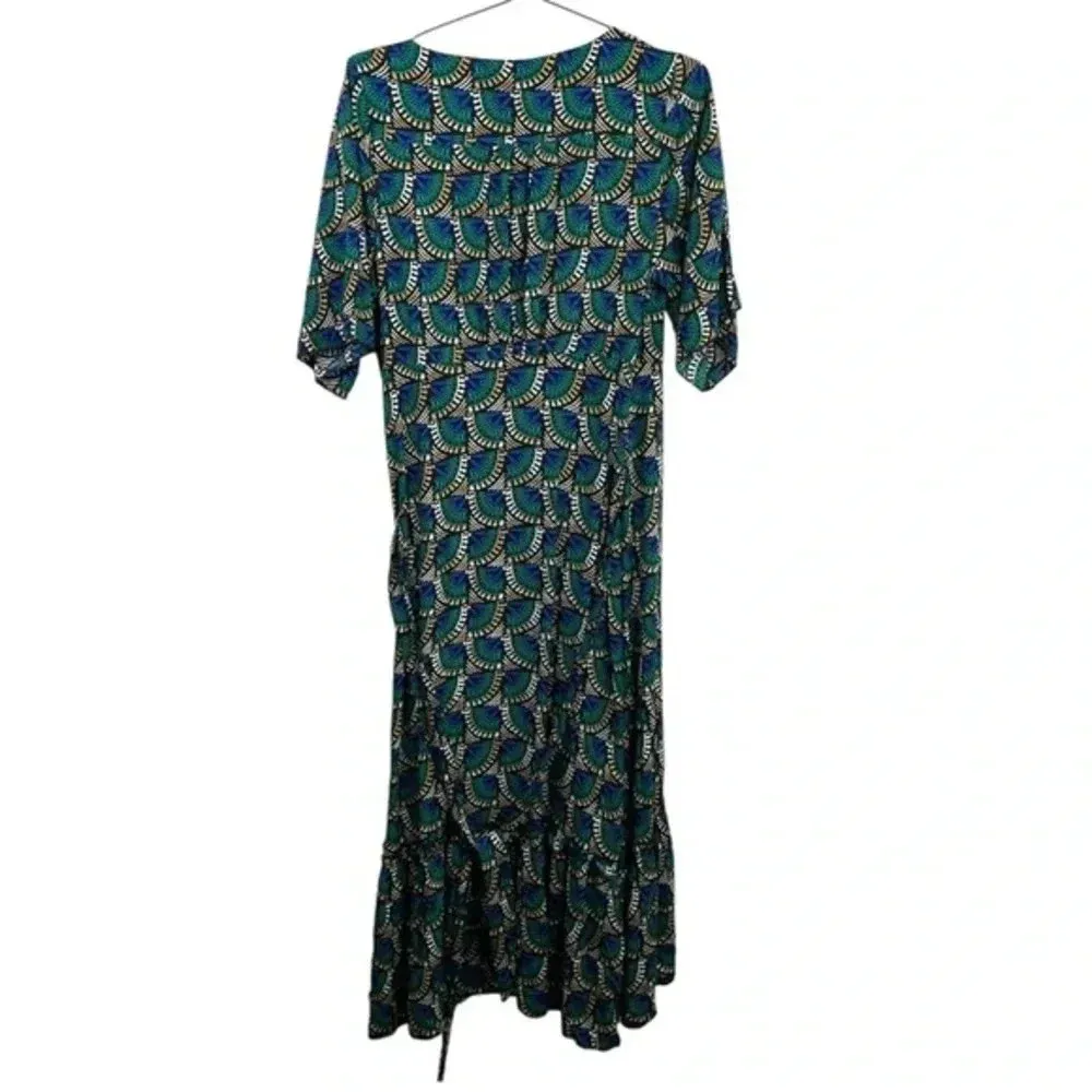 Silk & Salt Green And Blue Journey African Peacock‎ Wrap Maxi Dress - Image 2