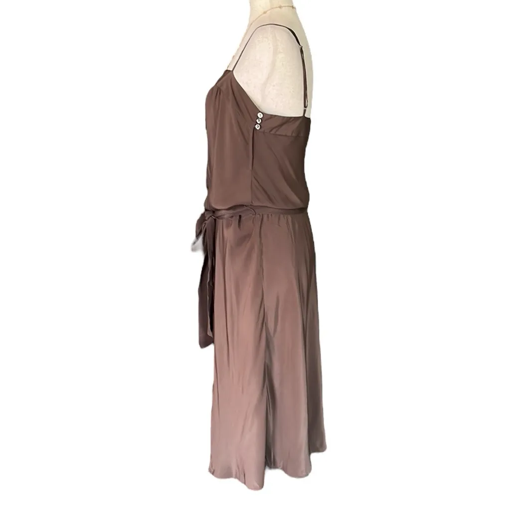 BCBGMAX Brown Silk Slip Dress with Belt - Image 8