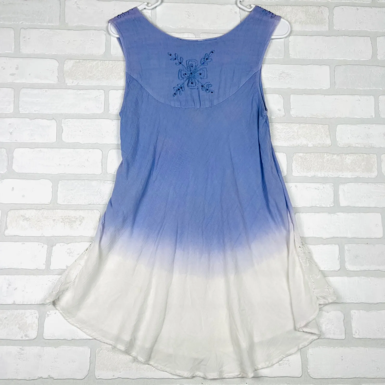 Raya Sun Blue Ombre Boho Sleeveless Tunic Top with‎ Embellished Detail Size L - Image 11