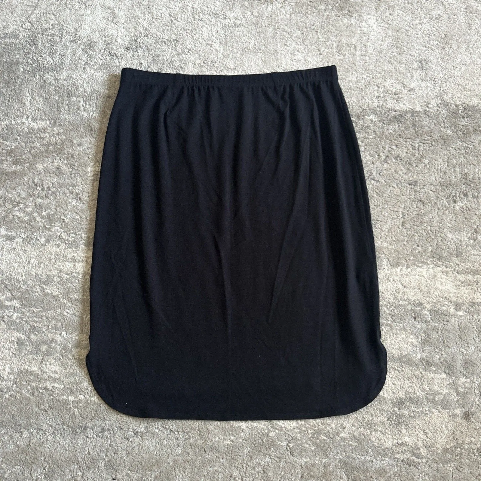 Eileen Fisher Skirt Womens XS Pull On Midi Stretch Black Curved Hem Minimalist - Image 5