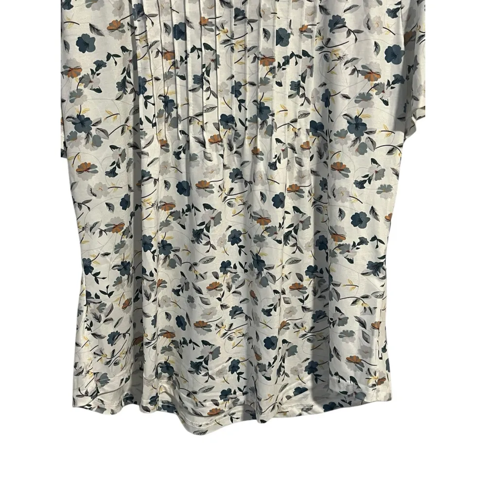 Fantaslook Blouse Womens XL White Floral Print Short Sleeve Ruffle Front Top NWT - Image 4