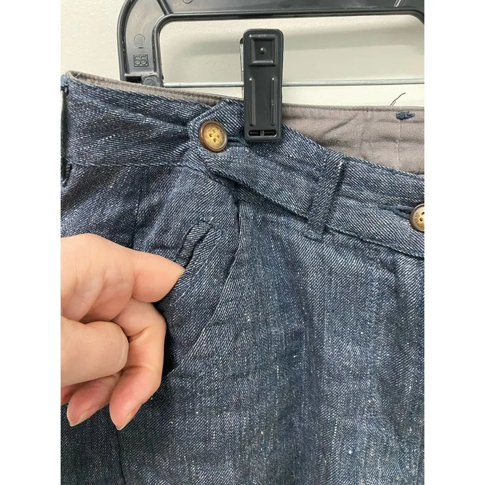 Poetry Linen Blend Pants 4 Blue Woven High Waist Straight Leg Cotton Lagenlook - Image 4