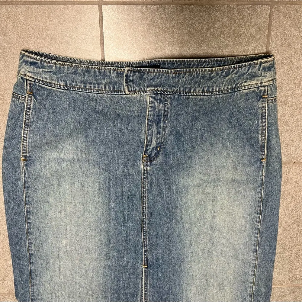 Y2K NY Jeans Long Maxi Denim Blue Straight Skirt Front Slit 16 - Image 2