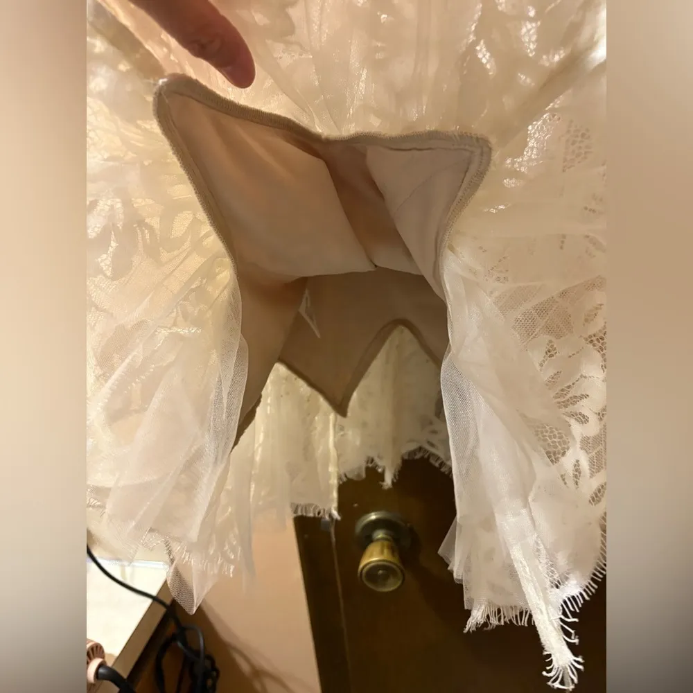 SHO  White Lace Mini Dress with Lace Up Back - Image 9