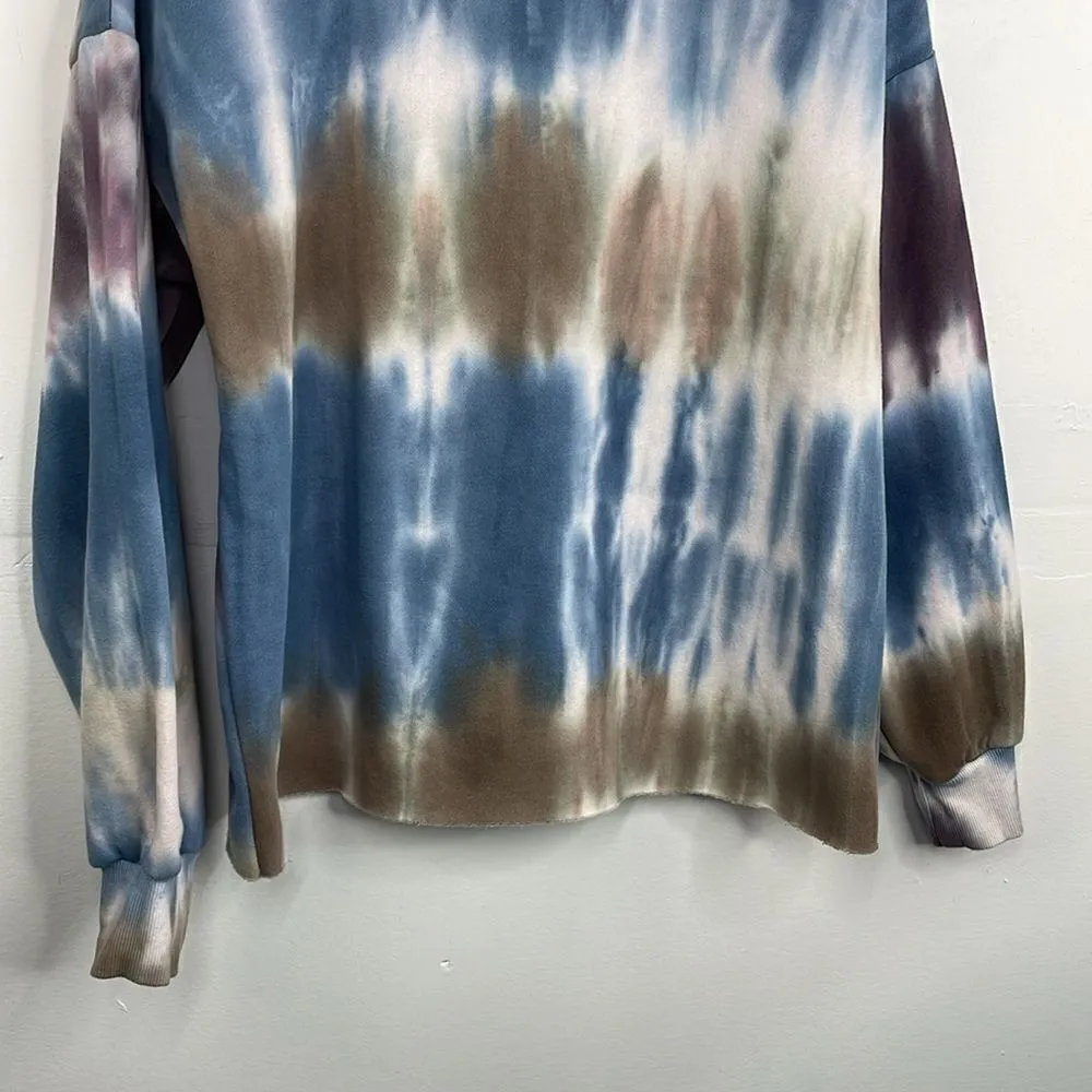 Boho Tie Dye Long Sleeve Sweatshirt size Medium with raw hem Blue - Image 3