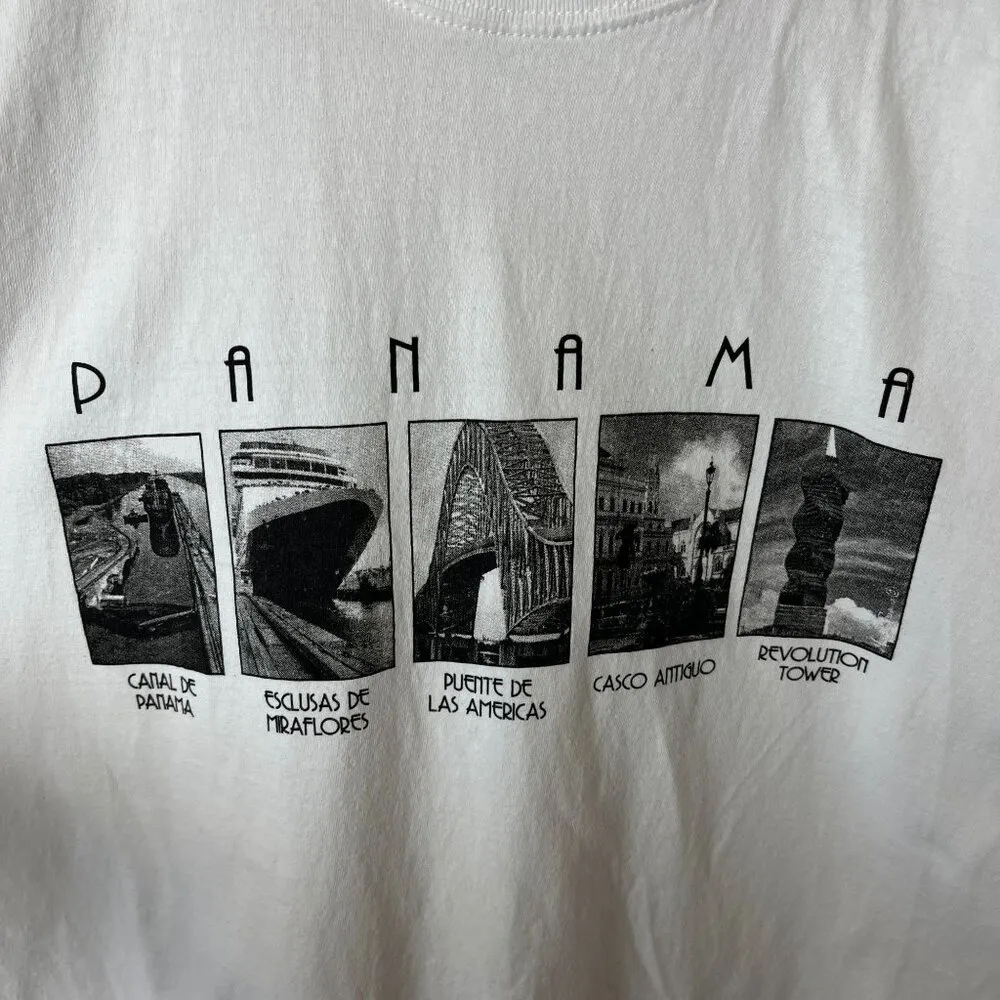 Vintage Y2K Panama T Shirt White Extra Large XL Graphic Tee 100% Cotton Solid - Image 12