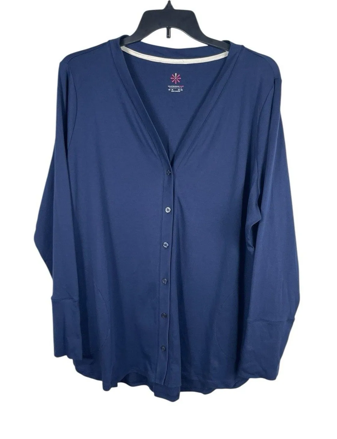 Isaac Mizrahi Live Essentials 3X Navy Button Front Cardigan 100% Pima Cotton - Image 1