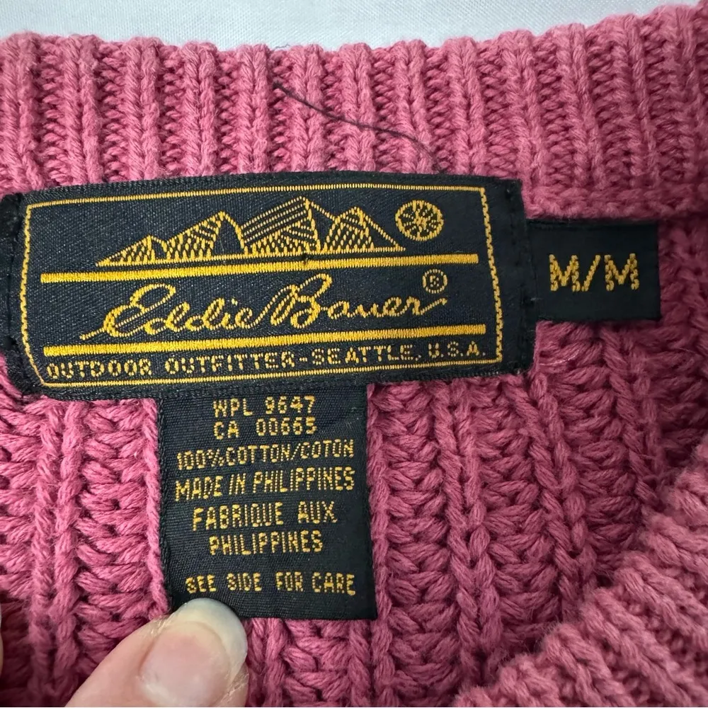 VTG Eddie Bauer Knit Sweater Women Crew Neck Pink Cotton Size M Heavy Gorp - Image 8
