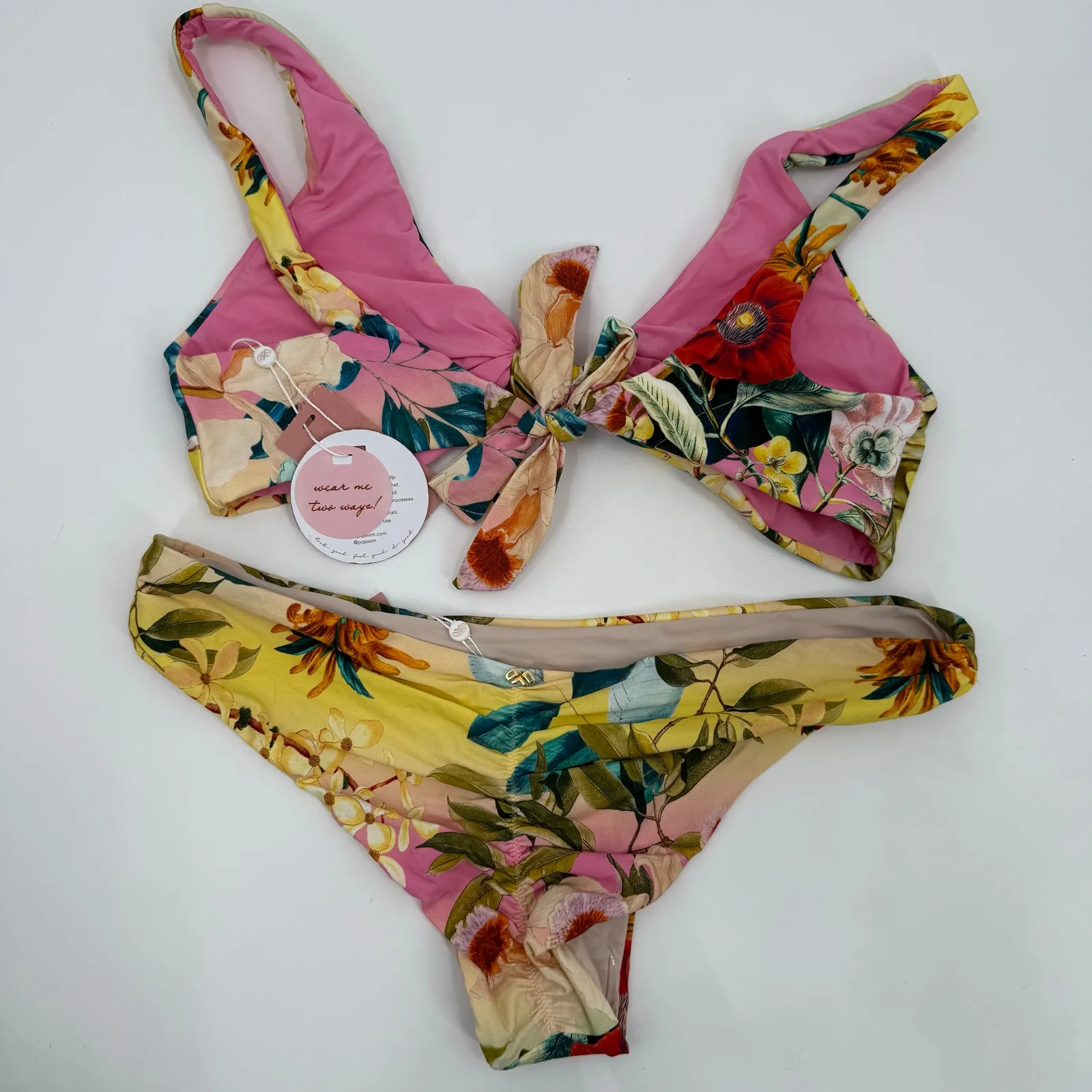 PQ SWIM PILYQ Bikini Set Size Large NWT Oasis Swim Floral Yellow Beach Travel - Image 14