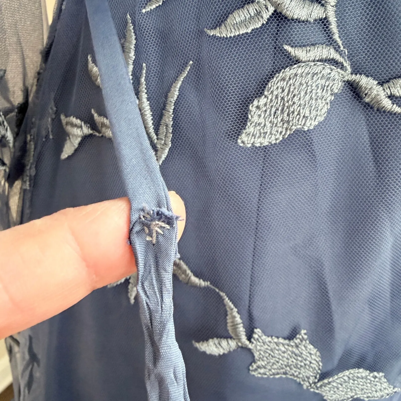 Marchesa Notte Dusty Blue Floral Bridesmaid Gown Tulle Off Shoulder Size 2 - Image 15