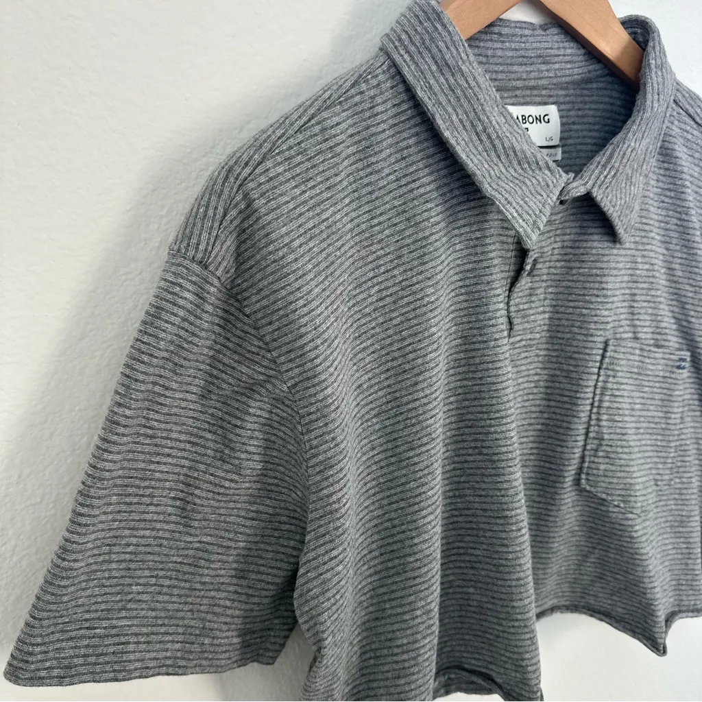 Billabong Gray Striped Crop Polo Shirt - Image 4