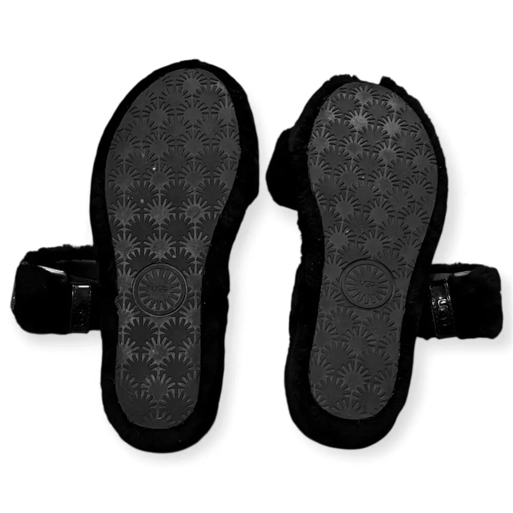 UGG Womens 9 Fuzz Yeah Slipper Black Sheepskin Buckle Slide Sandals Comfy Warm - Image 13