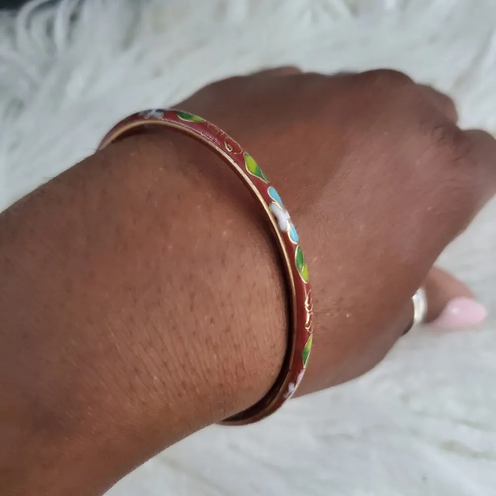 Vintage Thin Red Cloisonne Floral Slide - Image 2