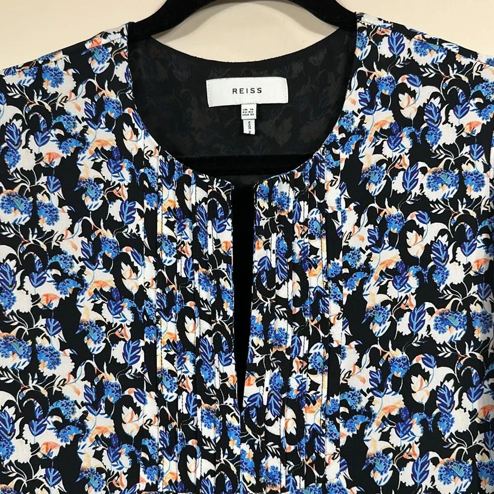 Reiss Lulu Ditsy Floral Blue Black Wedding Guest Ruffle Lined Dress Women 10 - Image 7