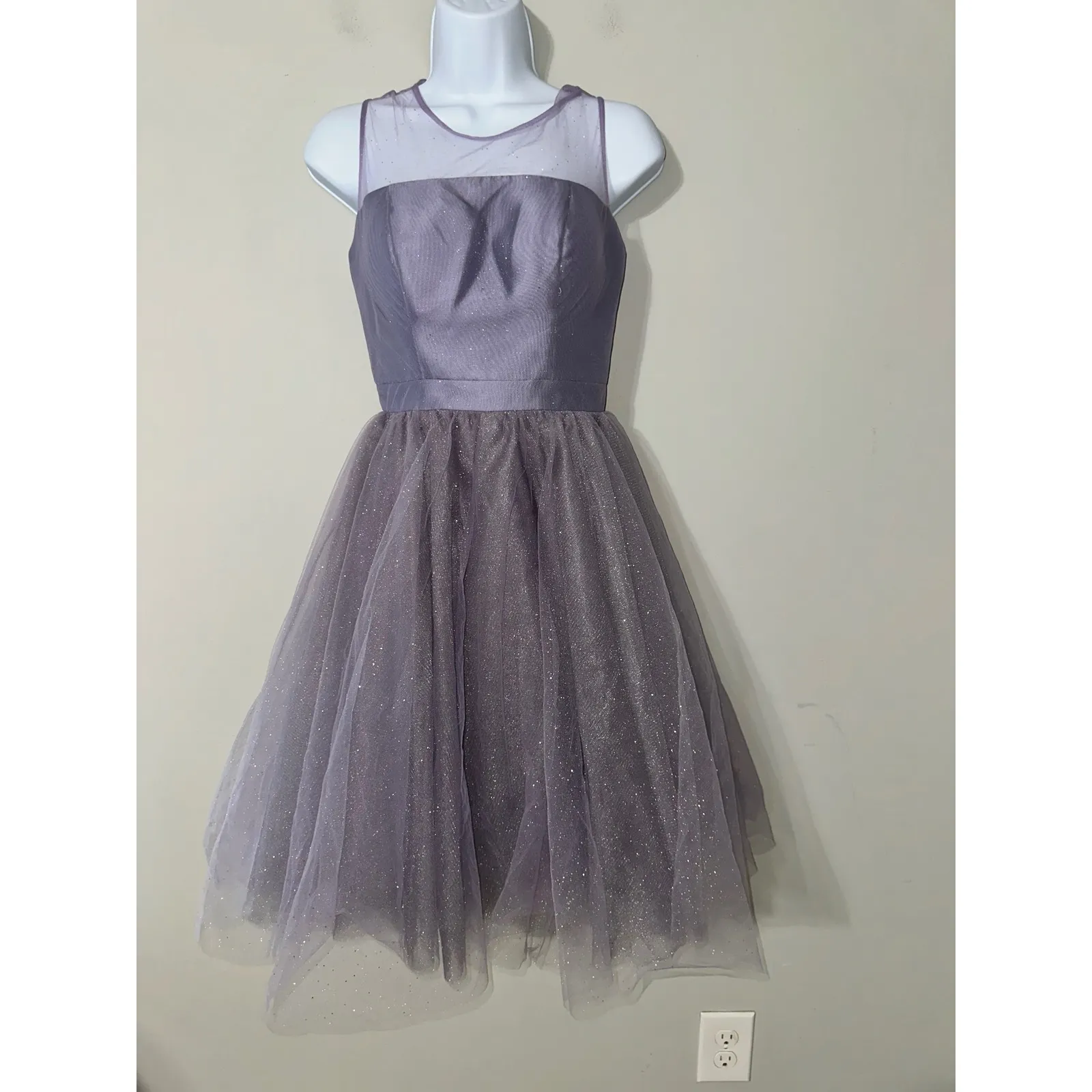 Chi Chi London Petite Purple Glitter Tulle Fit Flare Dress US 4 EU 36 - Image 3