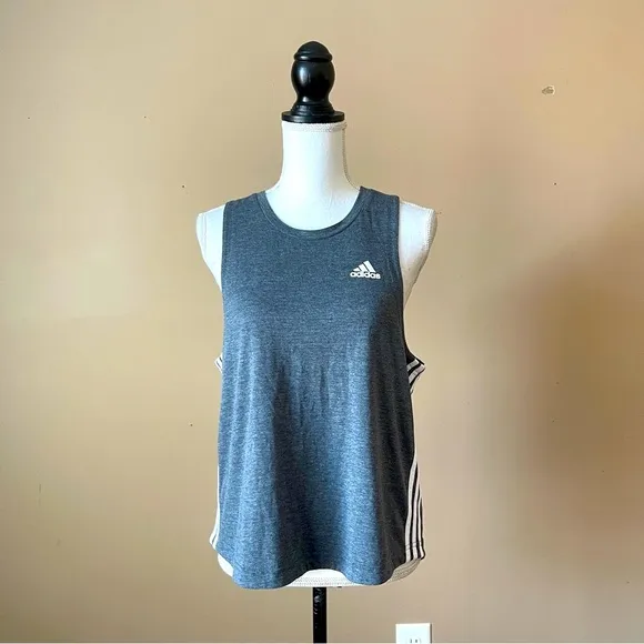 ADIDAS | Gray Three Stripe Aeroready Primegreen  Gray Tank Top Sz L - Image 2