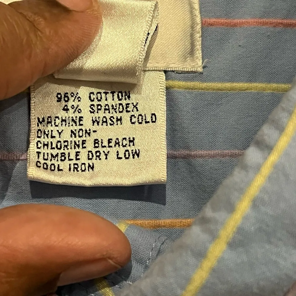 Vintage Talbots Stretch Button Up Shirt Womens 1X Blue Spring Stripe Long Sleeve - Image 2