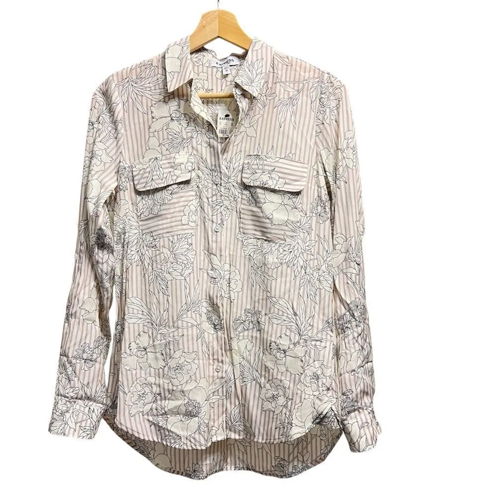 Express The City Shirt Silky Floral Button Down Shirt NEW Size XS - Image 3