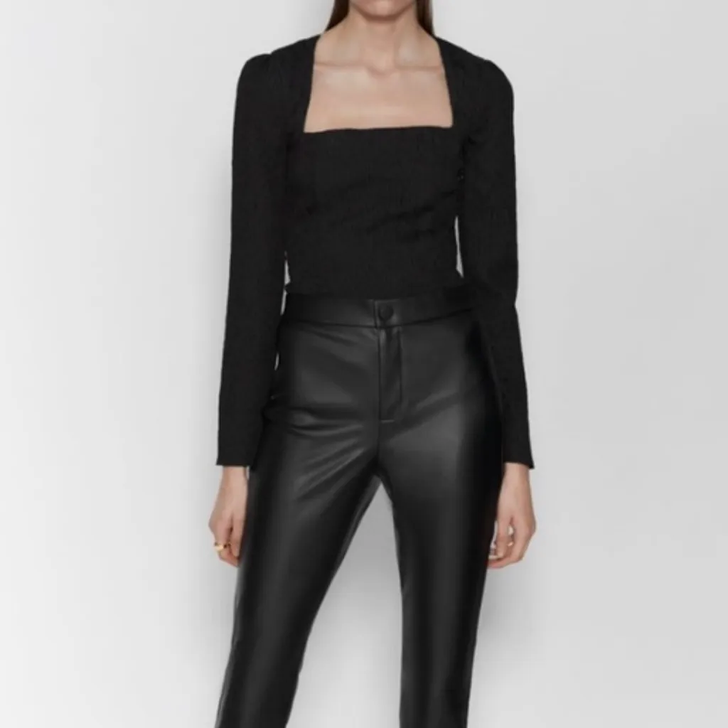 ZARA Textured Square Neck Long Sleeve Black‎ Bodysuit Top Size Small - Image 2