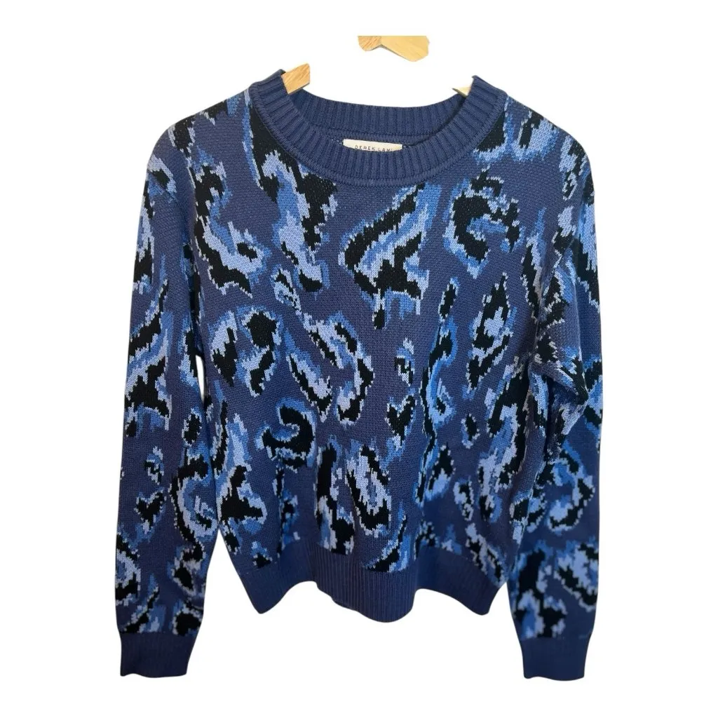 Derek Lam Collective Blue Black Animal Print Crewneck Sweater Large Long Sleeves - Image 4