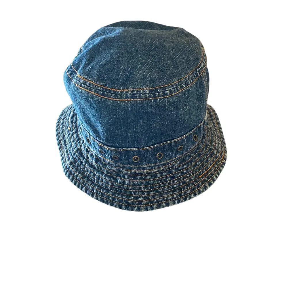 Vintage 90s L.e.i Jean bucket Hat denim cap brass Grommets streetwear grunge Blue - Image 6