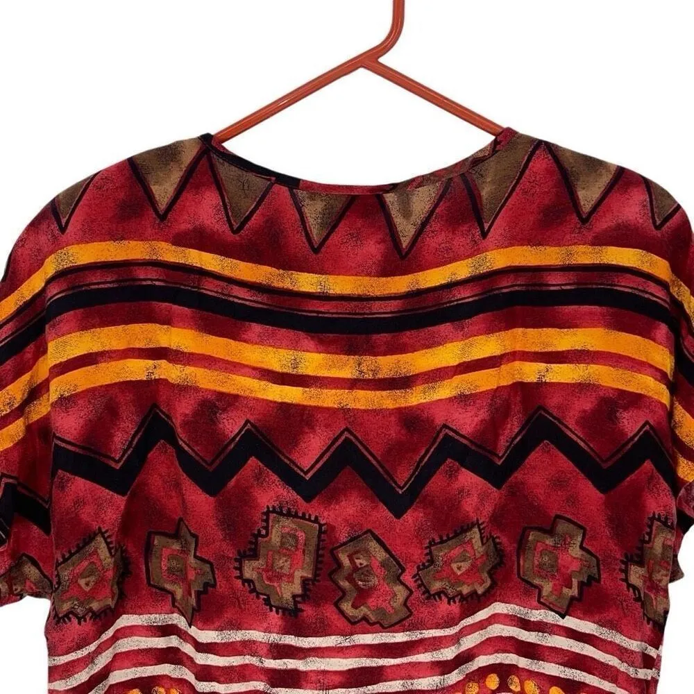 Cappagallo Sport Vintage 90’s Blouse Western Southwestern‎ Tribal Print Size 8 Brown - Image 5