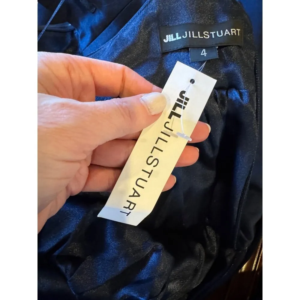 Jill Jill Stuart Dress Women 4 Navy Blue Satin Strapless Back Bow Mini NWT Party - Image 12