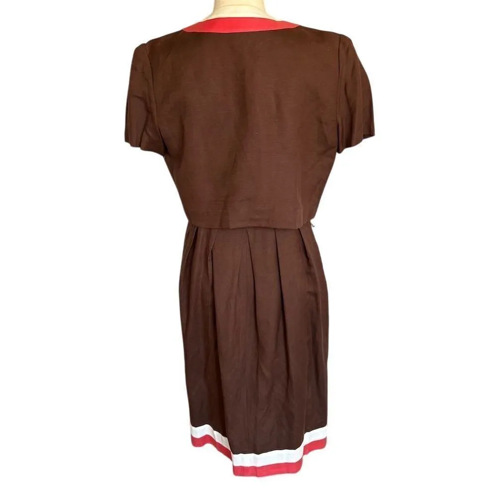 Jessica Howard Chocolate Brown 2-Piece Dress Set Size 8 Business Linen Blend - Image 3