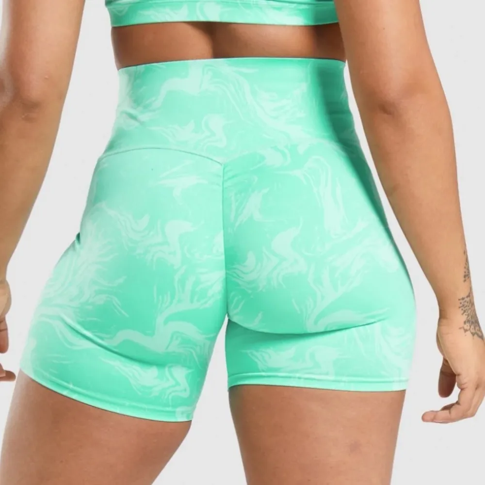 Gymshark Power High Rise Shorts Bright Turquoise Print Size: S - Image 2